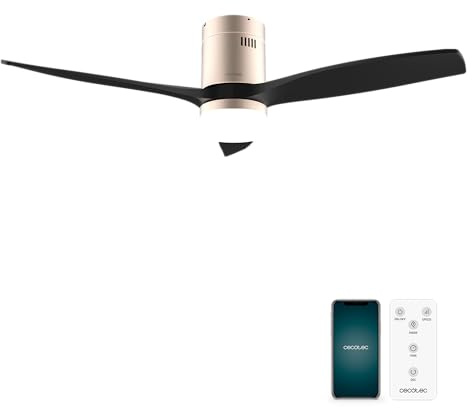 Cecotec Deckenventilator EnergySilence Aero 5600 Aqua GoldBlack Connected | LED-Licht 18 W, WLAN-Steuerung per App, Fernbedienung, IP44 für innen/außen, Timer bis 8 Std., 6 Stufen, 132 cm Spannweite