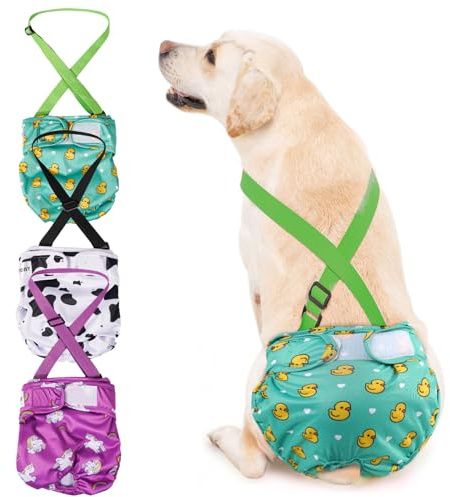 3 Pack Avont Washable Female Dog Diaper with Suspender, Reusable Girl Doggie Diapers for Small Medium Large Doggy in Heat Cycle Period Incontinence