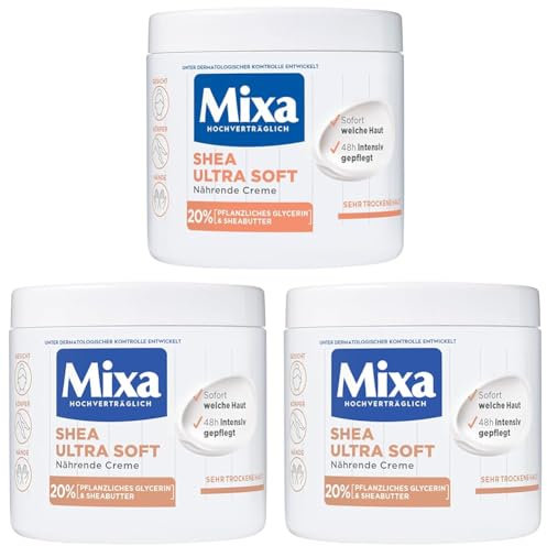 Mixa Shea nährende Creme, für Gesicht, Körper & Hände mit 20% pflanzlichem Glycerin & Sheabutter für sehr trockene Haut, für die ganze Familie, pflegend & feuchtigkeitsspendend Shea Ultra Soft, 400ml