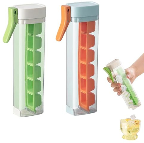 Wbgraceful Ice Cube Tray Set - Portable Handheld One-Handed Deicing and Easy Pressing Ice Lattices for Cold Drinks (Orange/Green, 2 Pieces)