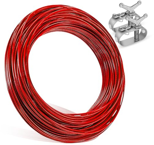 WANDGU Cuerda tensora de alambre para piscinas: cuerda tensora de alambre para piscina con 2 tensores, cuerda tensora para fijación de cubiertas de piscina sobre el suelo, diámetro de 2 mm, longitud