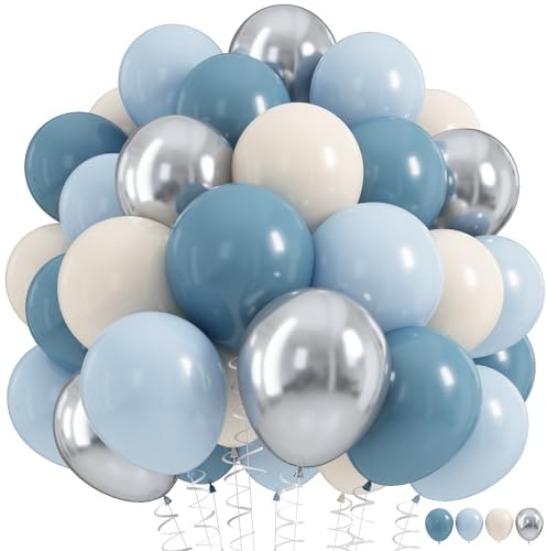 Juego de 60 Globos Azul Polvoriento, Retro de 12 Pulgadas para Bebé - Colores Pizarra, Marfil, Blanco, Metálico, Plateado, Pastel, Beige, Crema, Oceánico - Decoración de Cumpleaños