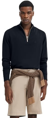 bugatti Men's Troyer Knitted Jumper Stand-Up Collar Short Zip Regular Fit, 390-navy, XL