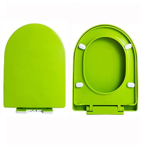 Giural Toilettendeckel WC Sitz Mit Absenkautomatik, Abnehmbar D Form WC Deckel Farbiger Klodeckel Toilettenbrille Toilettensitz Aus PP, Antibakteriell, Topfix, Mit Verstellbarem Scharnieren,Grün