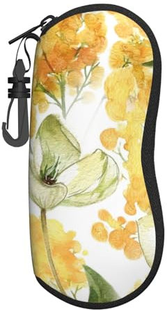 Hceaatb Étui à lunettes Mimosa Hellebore Spring - Ultra léger - Fermeture éclair - Avec clip de ceinture - Pochette de voyage pour homme et femme, Noir , taille unique