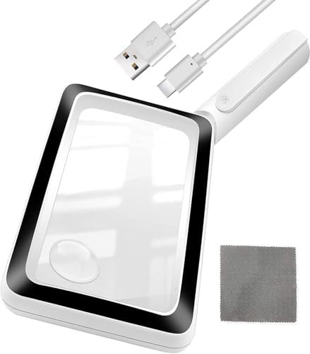 Lente d'ingrandimento con luce, 4 X ricaricabile per leggere – Pratico ingrandimento laterale per anziani ipovedenti – Lente di ingrandimento a LED leggera per giornali, lettura, piccola stampa