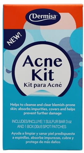 Dermisa Acne Kit - Hydrocolloid Spot Patches + Sulfur Cleansing Bar for Pimples and Breakouts, Fast-Acting, Invisible, Fragrance-Free, Paraben Free, Includes 1 Sulfur Bar and 1-30ct Spot Patches
