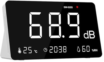 Sonometro, Medidor Decibelios, Medidor de decibelios 4 en 1, medidor de nivel de sonido de 30dB a 130dB, probador de monitoreo de ruido de con medidor de temperatura, humedad/tiempo , medición de ruid