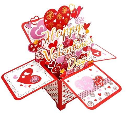 SGERUFZ 3D Valentinstag Karte, Pop-Up Karte Liebeskarte für Geburtstag, Hochzeitstag, Valentinstag, Jahrestag, Versteckfach für Geld & Gutscheine, inkl. Umschlag