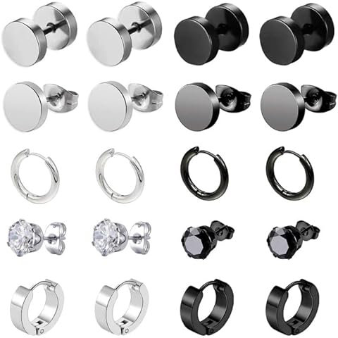 PXBSNB Hypoallergene Ohrringe - Edelstahl Silber Schwarz, Hoop Piercing für Damen und Herren