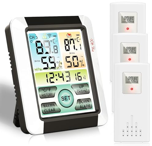 MOORSTDEL Digital Thermometer Hygrometer Kit, 1 Room Temperature Monitor and 3 Indoor Outdoor Thermometer Humidity Sensor WireLess, Baby Room Thermometer and Room Temperature Monitor for baby