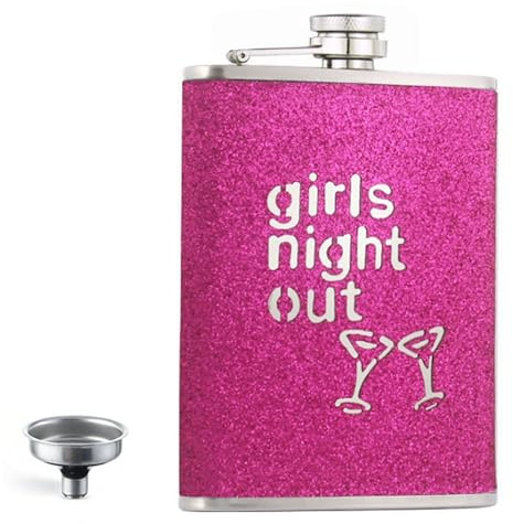 LONGHAO 1+1 pcs Edelstahl Flachmann Rosa Pink Edelstahl Flachmann mit Trichter Flachmann Glitzer Rosa Pink Flachmann mit Gravur für Schnaps,8oz/240ml Hip Flask für Reisen Party Schenken (#1)