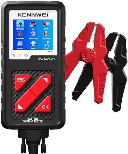 KONNWEI KW710 6V/12V/24V Professional Car Battery Tester, 100-2000 CCA Load Test, 3.2 Color Screen, 13 Languages, for Cars, Trucks, Motorcycles and Boats, for DIY Enthusiasts and Professionals