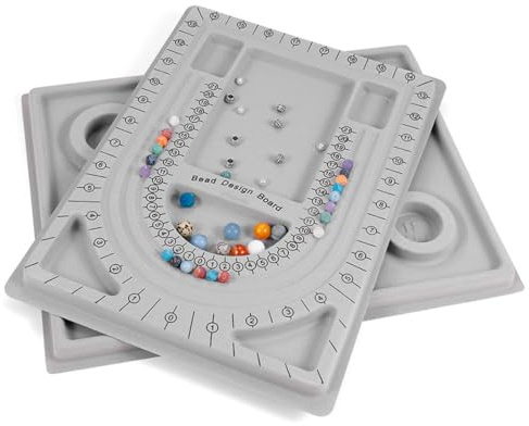 Wailicop Tavola per Perline 2 Pezzi, Vassoio per Creazione Gioielli con Superficie Floccata Grigia, Base per Bracciali, Collane, Orecchini e Fai da Te