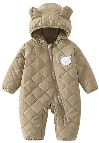 WYTbaby snödräkt nyfödd vinteroverall sparkdräkt med huva snödräkt för baby småbarn flickor pojkar 3-24 månader, Khaki, 12-18 Months