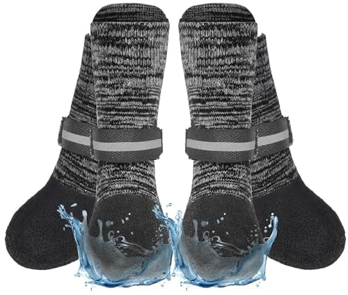 EXPAWLORER Anti Slip Dog Socks to Prevent Licking Paws, Shoes for Winter Snow, Boots & Paw Protectors with Grippers, Waterproof Booties for Hardwood Floors for Small Medium Large Senior Dogs Black L