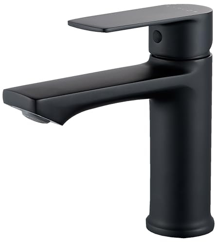 BELZ Basin Mixer Tap, Single Lever Bathroom Sink Tap, G1/2 UK Standard Hoses, Corrosion-Resistant Finish, Easy Install for Bathroom Sink & Washbasin, Black