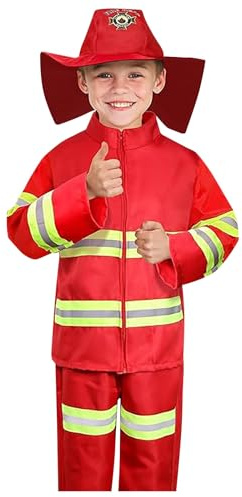 Halloween Kostüm Kinder Feuerwehr 3-teiliges Set Rollenspiel Outfit für Schule Campus, Toy Accessories für Fasching