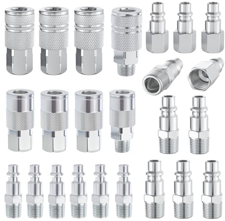Milosline High Flow Air Hose Fitting Set 3/8 Inch NPT 24PCS Air Connect Fitting I/M Plug 8PCS Coupler 16PCS Hose Connectors Compressor Accessories Quick Connect