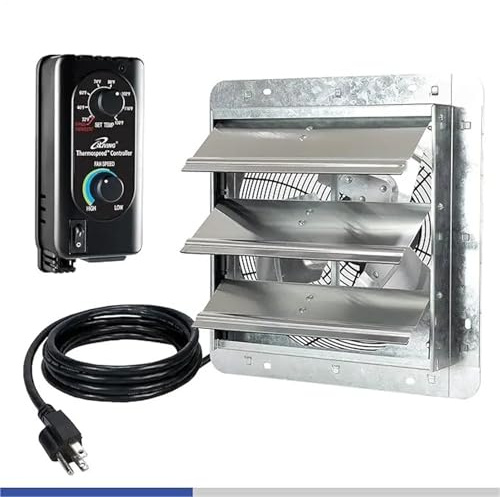 ILIVING 12 Wandmontierter Abluftventilator mit Rollladen, automatischer, Thermostat und variablem Geschwindigkeitsregler, 0,6 A, 960 CFM