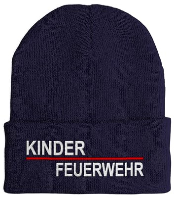 tshirtladen Beanie Mütze Kinder Feuerwehr Bestickt Strickmütze doppellagig elastisch für Jungen und Mädchen Beanie Mütze geeignet für Jugendfeuerwehr Herbst Winter Freizeit