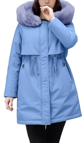 Cocila Parka Casual Da Donna In Cotone Autunno E Inverno Con Design Di Media Lunghezza Caratterizzato Vita Alta Colletto Spesso Ampio. Piumino Calibrato (Blue Xl) Giacche Donna Inverno Giubbotto