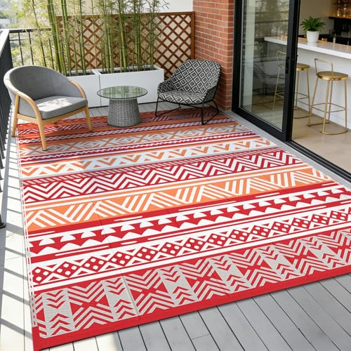 Enyhom Utomhusmatta, stor, vändbar utomhusmatta, golvmatta, vattentät vikbar picknickfilt, RV, campingmatta, trädgård, balkong, inomhusmatta, terrassmatta (orange, 240 x 300 cm)