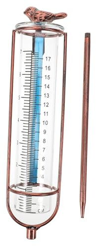 ORFOFE Pluviomètre D'extérieur Verre 18 Cm Tube Gradué pour Jardin Mesure Précise Pluie Décor Pelouse Couleur Laiton Joint Rouge Stable Et Solide