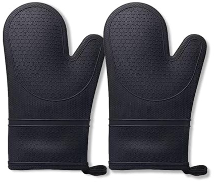 Oven Gloves, 2 Pcs Silicone Oven Mitts with Non-Slip, Heat Resistant Soft Lining Ovens Glove for Cooking Baking Kitchen Gloves
