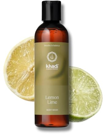 khadi GEL NETTOYANT CORPS LEMON LIME – Gel douche Ayurvédique – Cosmétiques 100% naturels certifiés – Nettoie & soigne intensément – Citron vert, citron & bergamote revitalisants – 200 ml