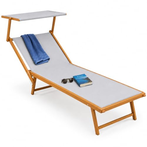 BAKAJI Lettino Prendisole Pieghevole da mare Stabilimento Spiaggia Professionale Struttura in Alluminio 180 x 60 x40/90 cm Sdraio Mare Spiaggia Piscina con tettuccio Parasole (Effetto Legno Grigio)