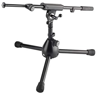 K&M 25950 Pied de micro Rien pour batterie basse, 3/8 noir acier, bras pivotant, extensible jusqu'à 74,5 cm - hauteur 42,5-64,5 cm