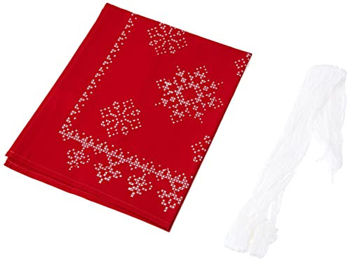 VERVACO Stickpackung Kreuzstich Set Vorgedruckt Tischläufer Festliches Rot Stickdecken Vorgezeichnet DIY Basteln Erwachsene Kreativ Stickläufer zum Selbersticken 30 x 105 cm Stickset Weihnachten
