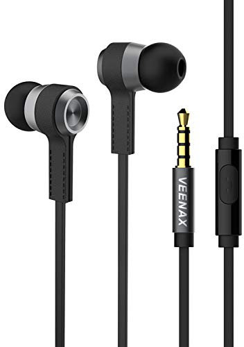 VEENAX M6 Auriculares In Ear, Auriculares con Cable y Micrófono, Estéreo Cascos con Bajos, Audífonos para Teléfono Móvil Smartphone Ordenador Computadora Portátil PC Tablet MP3, 3,5mm, Negro