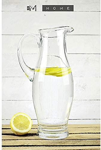 EMH - Brocca in vetro trasparente, fatta a mano, per acqua, vino, succo di frutta, cocktail, 1800 ml, altezza: 31 cm