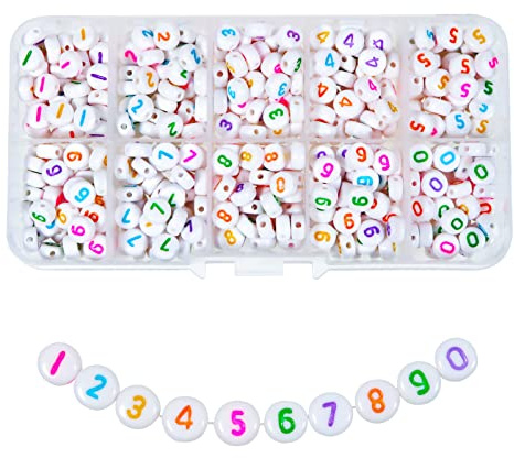 TOAOB 500 Stück Zahlen Perlen zum Auffädeln Mix 0-9 Buchstabenperlen 4x7mm Nummerperlen Arabische Ziffern Bunte Zahlenperlen Spacer Perlen für Schmuckherstellung