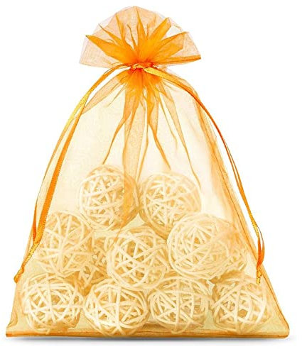 SAKETOS Organzasäckchen 10 Stück - Schmuckbeutel Orange - Säckchen 22 cm x 30 cm - Geschenkbeutel Durchsichtig - Ideal als Geschenksäckchen