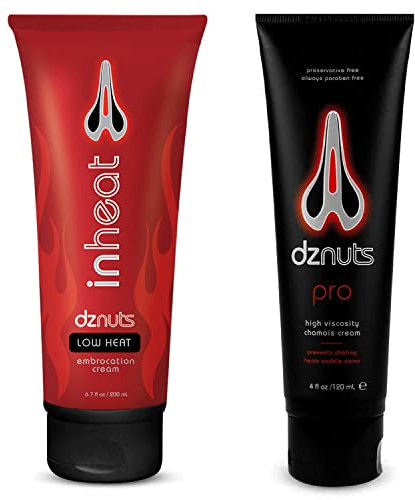dznuts - Men’s Pro Chamois Cream + InHeat Embrocation Cream - Warms and Soothes Muscles, Anti-Grime Adhesion for Cooler Days (Low Heat)