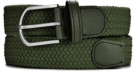 MASADA Stoffgürtel - Dehnbarer Stretch-Gürtel für Damen und Herren 3,2 cm breit elastisch 110-120 cm lang - Olivgrün