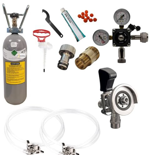Gastrobedarf Westerbarkey GDW Zubehörset für Zapfanlagen groß 2kg Co2 Korb, M-Keg oder Köpikeg Druckminderer, Schläuche & Reinigungsset (Typ M)