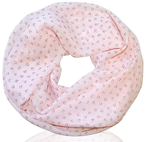 thb Richter Damen Loopschal Schal Schlauchschal Rundschal Anker Halstuch Ankern Loop Maritim Seidig Leicht (Ankerchen - Rosa)