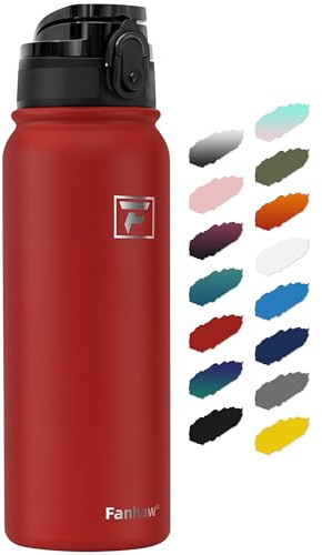 Fanhaw 600 ml Insulated Stainless Steel Water Bottle with 1 Lid (Chug Lid) - For Kids, Women, Men | Leak & Sweat Proof with Anti-Dust Lid (Red)