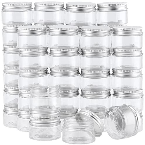 SINJEUN 40 PCS 30ml Clear Mini Plastic Sample Jars with Lid, Travel Jars for Creams, Glitter, DIY Small Arts Crafts, 32mm x 50mm