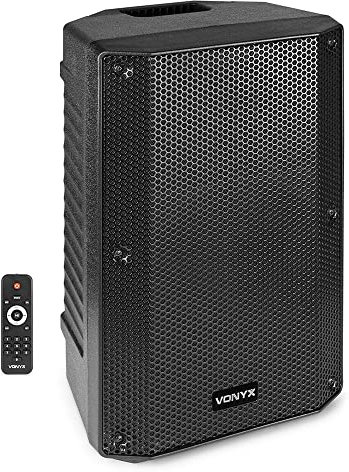 VONYX VSA10BT 10 Active PA Speaker Bi-Amplified 500W with Bluetooth, USB MP3 Playback, LCD ID3 Display, Stage Monitor Design & Remote Control - Ideal for DJs, Bands, Venues & Announcements