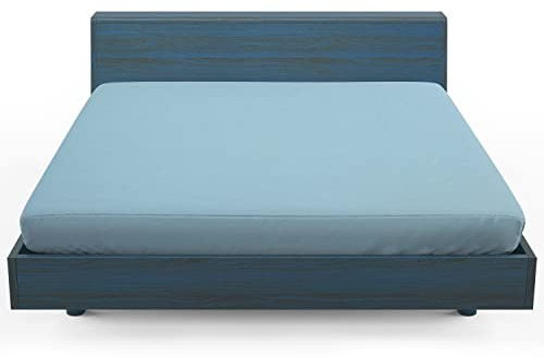 HOME STILL Jersey Fitted Sheet Double 140x200x30 cm, Blue – Soft Stretch Polycotton, Deep Pocket 30 cm, Elastic All Around, Breathable, Wrinkle Resistant Bed Sheet