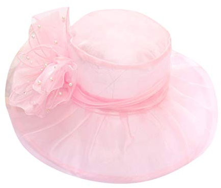 Damen Organzahut Kirchenhüte Braut Tee Party Hochzeitshut Sonnenhüte Sommer Hut Damenhut Sonnenschutz Organzahut Fascinator Hut Bowler Hut mit Blumen Wide Brim Strandhut Sommerhut (Pink, One Size)