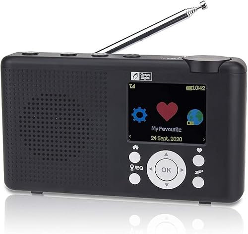 Ocean Digital WR-23F Radio de Internet FM portátil de 2.4 pulgadas LCD a color Batería incorporada Wi-Fi Bluetooth (negro)