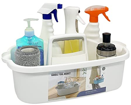 Goderewild Cleaning Caddy with Handle, Shower & Under Sink Basket, White