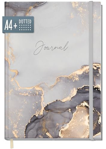 paper&you® Dotted Journal A4+ mit Gummiband Grey Marble 156 Seiten, Notizbuch gepunktet, Skizzenbuch, Tagebuch - nachhaltig & klimafreundlich