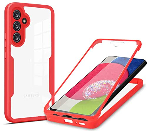 HAOYE Funda para Xiaomi Poco F3 / Mi 11i 5G, 360 ​​Grados Shockproof Transparente Carcasa con Protector de Pantalla, Hard PC y Silicona TPU Tough Case Cover. Rojo